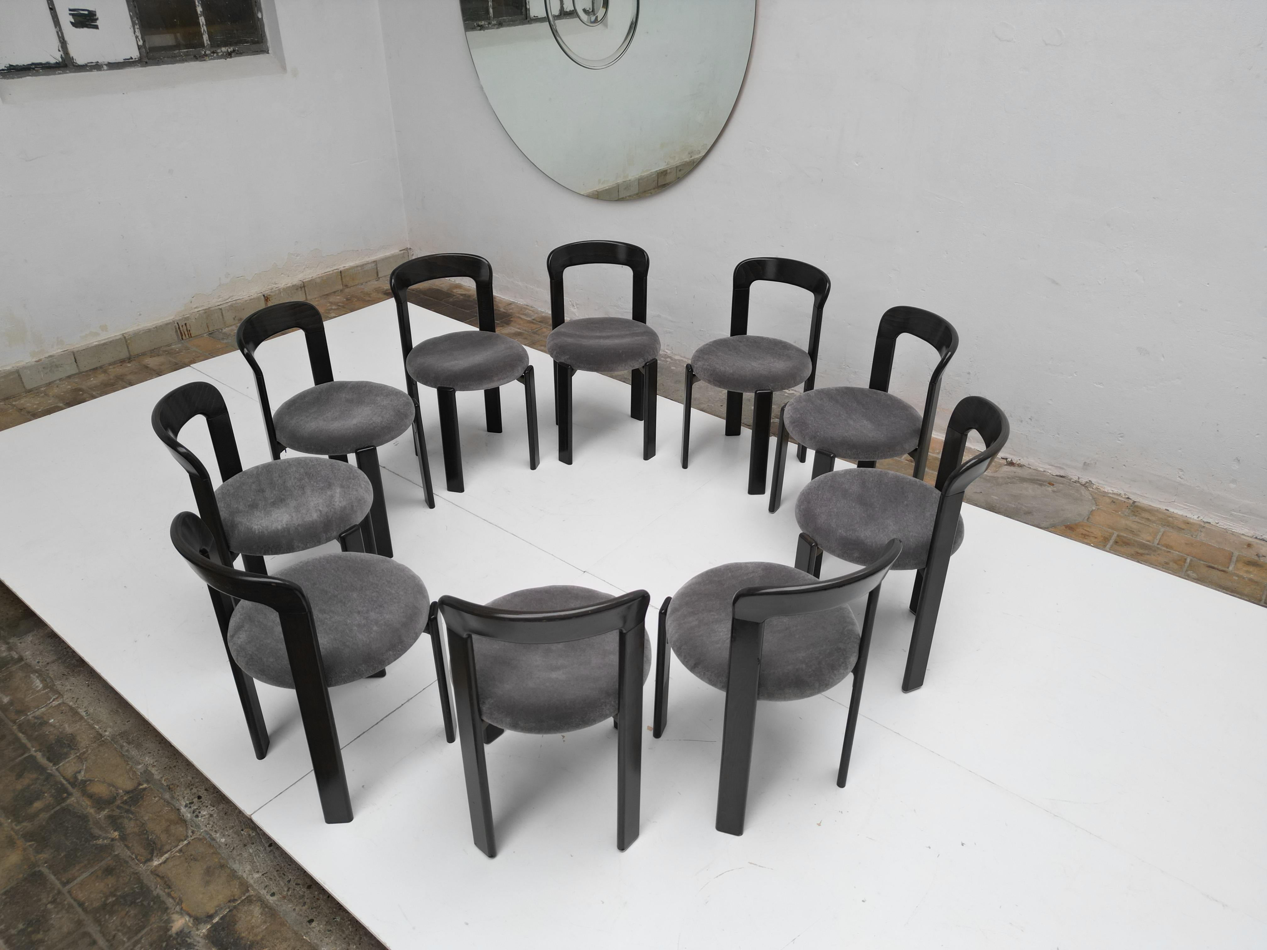 10 New Mohair Fabric  Bruno Rey Model 3300 Dining Chairs Kusch&Co Germany 1970's For Sale 5