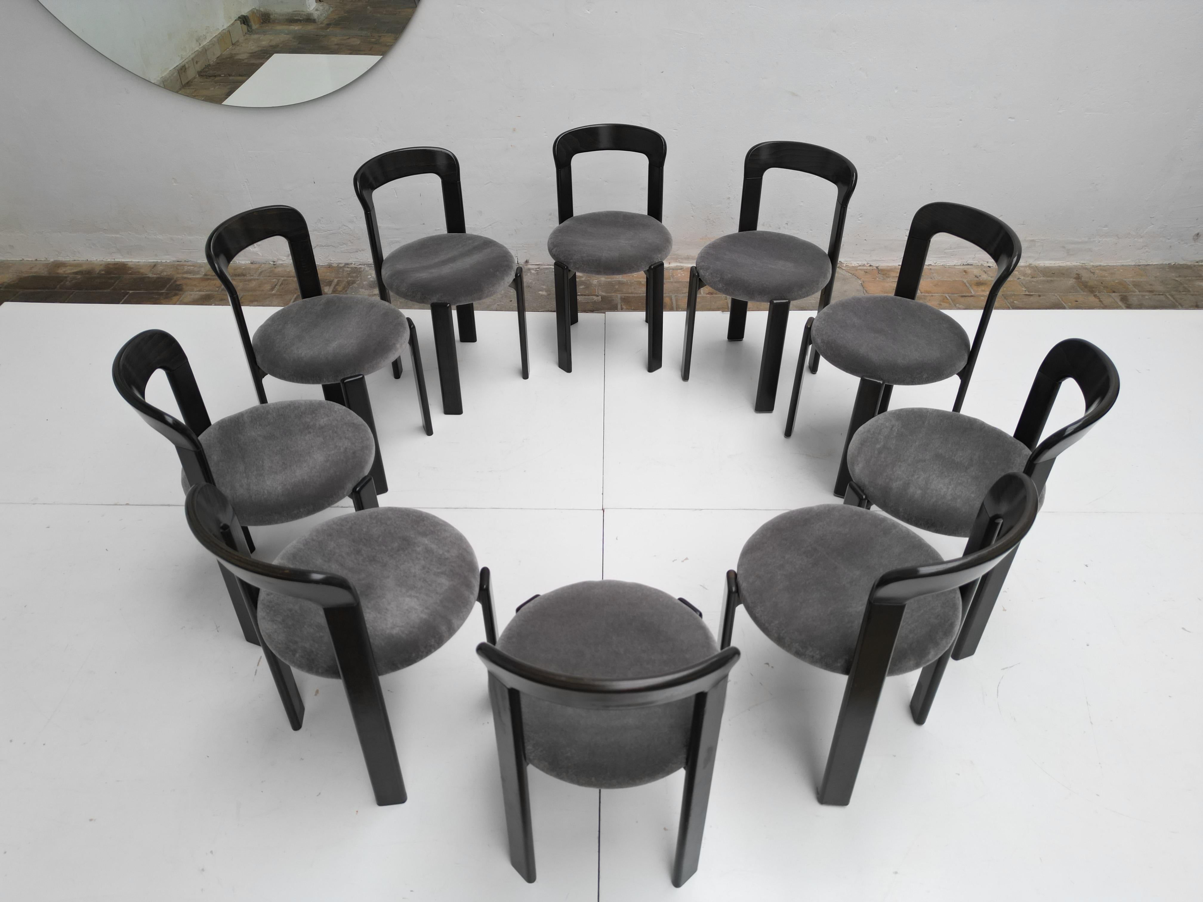 10 New Mohair Fabric  Bruno Rey Model 3300 Dining Chairs Kusch&Co Germany 1970's For Sale 9