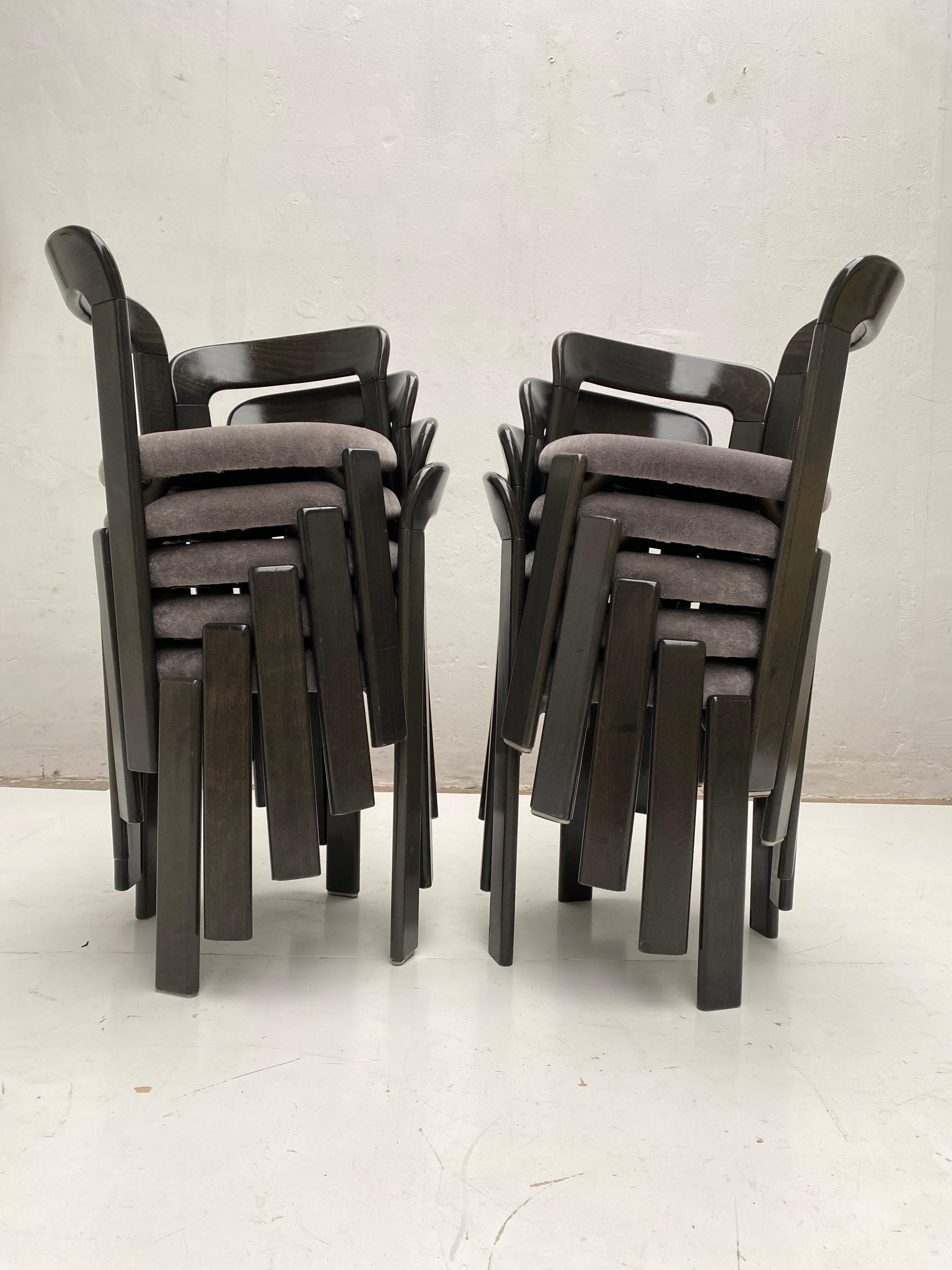 10 New Mohair Fabric  Bruno Rey Model 3300 Dining Chairs Kusch&Co Germany 1970's For Sale 3