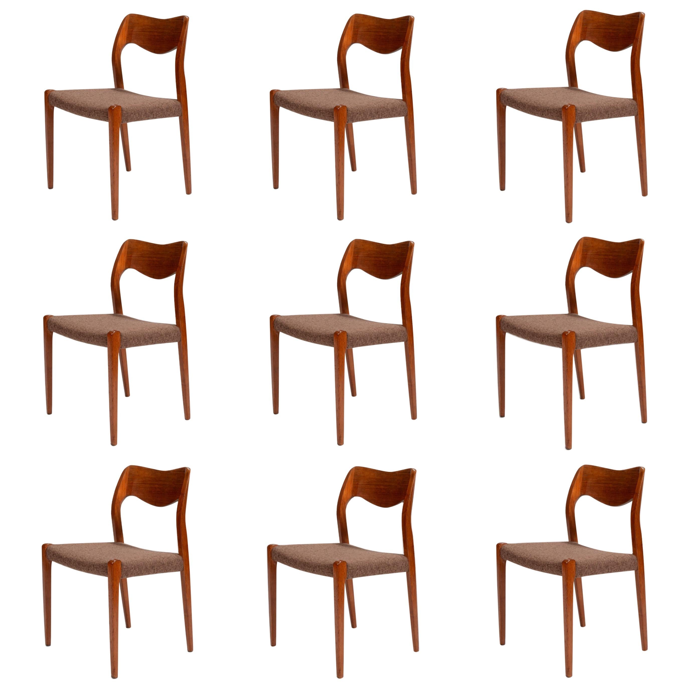 10 chaises de salle à manger Niels O. Møller, modèle 71 de J.L. Møllers Møbelfabrik au Danemark en vente