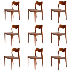 Antique 10 Niels O. Møller Dining Chairs Model 71 by J.L. Møllers Møbelfabrik in Denmark