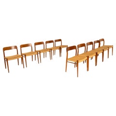 10 Niels Otto Møller 'Model 75' Chairs in Teak and Danish Paper Cord, 1960s