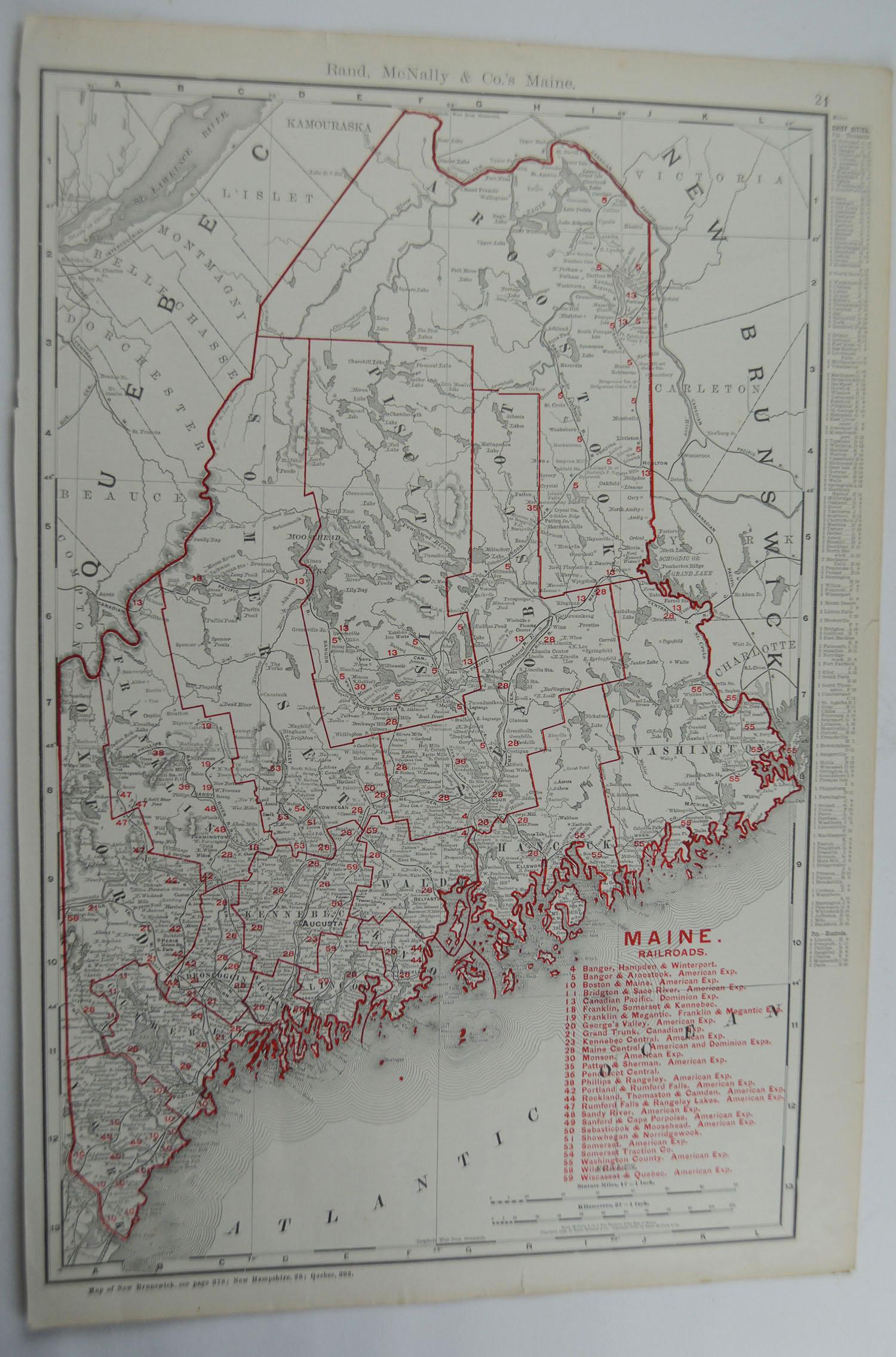 Fabulous monochrome maps with red outline color 

States available are Maine, Connecticut, New Mexico, Vermont, Maryland,
South Dakota, Nevada, Utah, Montana and New Hampshire.

Original color

By Rand, McNally & Co.

Published circa