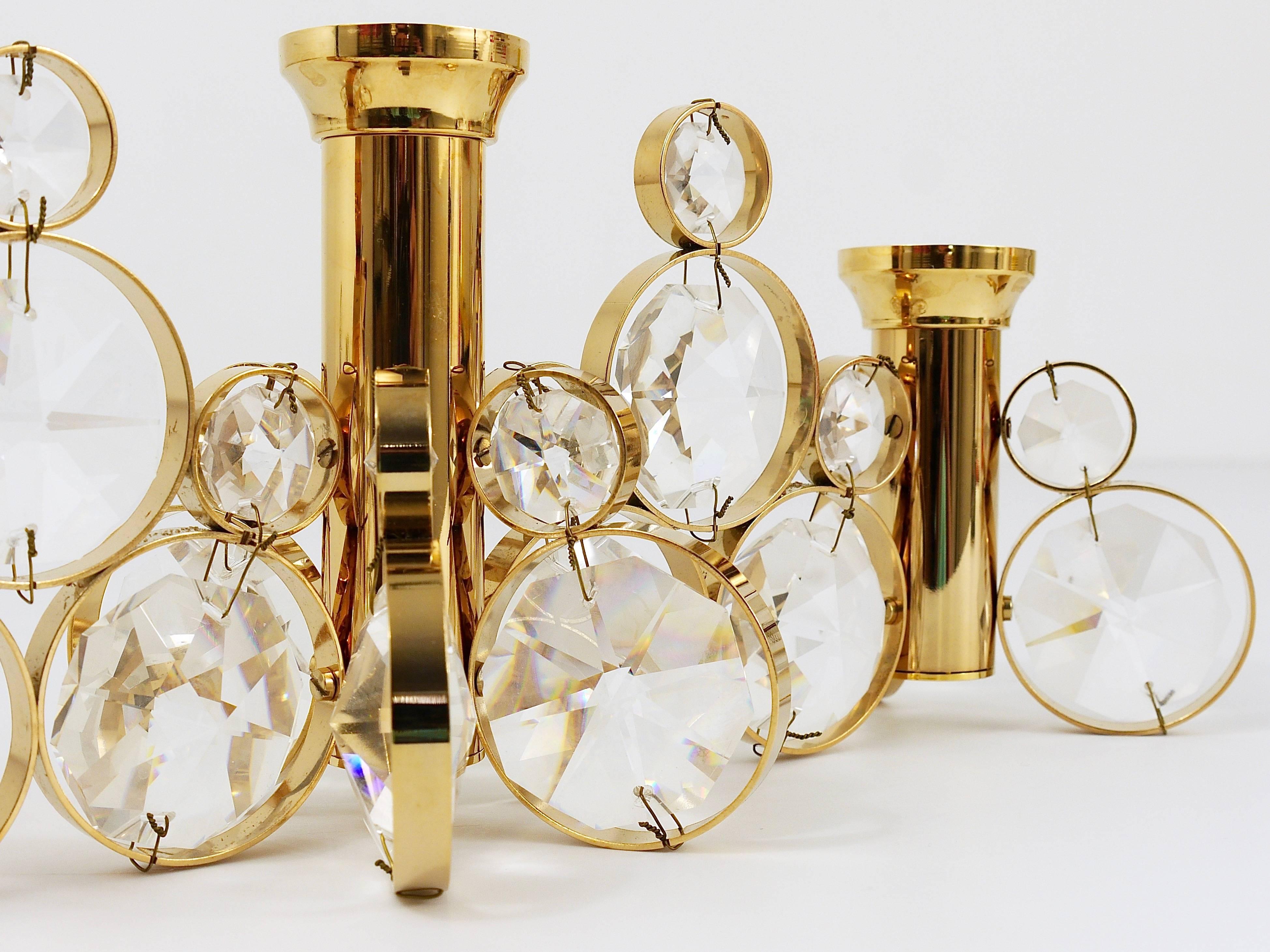 5x Palwa Gaetano Sciolari Style Brass & Crystal Candle Holder Candlestick, 1970s For Sale 1