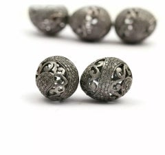 Collier de 10 pièces de perles filigranes serties de diamants pavés 925