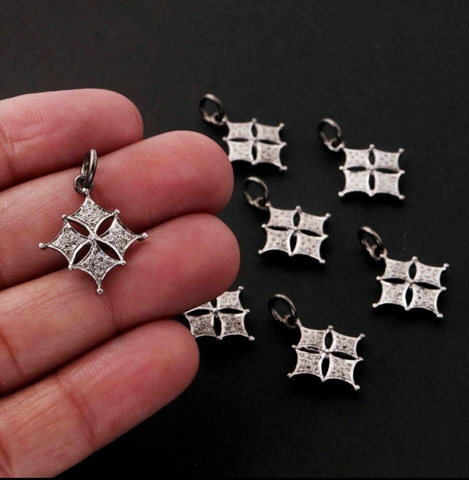 10 Pc Set  Pave Diamond Clover Pendant Lucky Pendant 925 Silver Christmas Gifts. For Sale 4