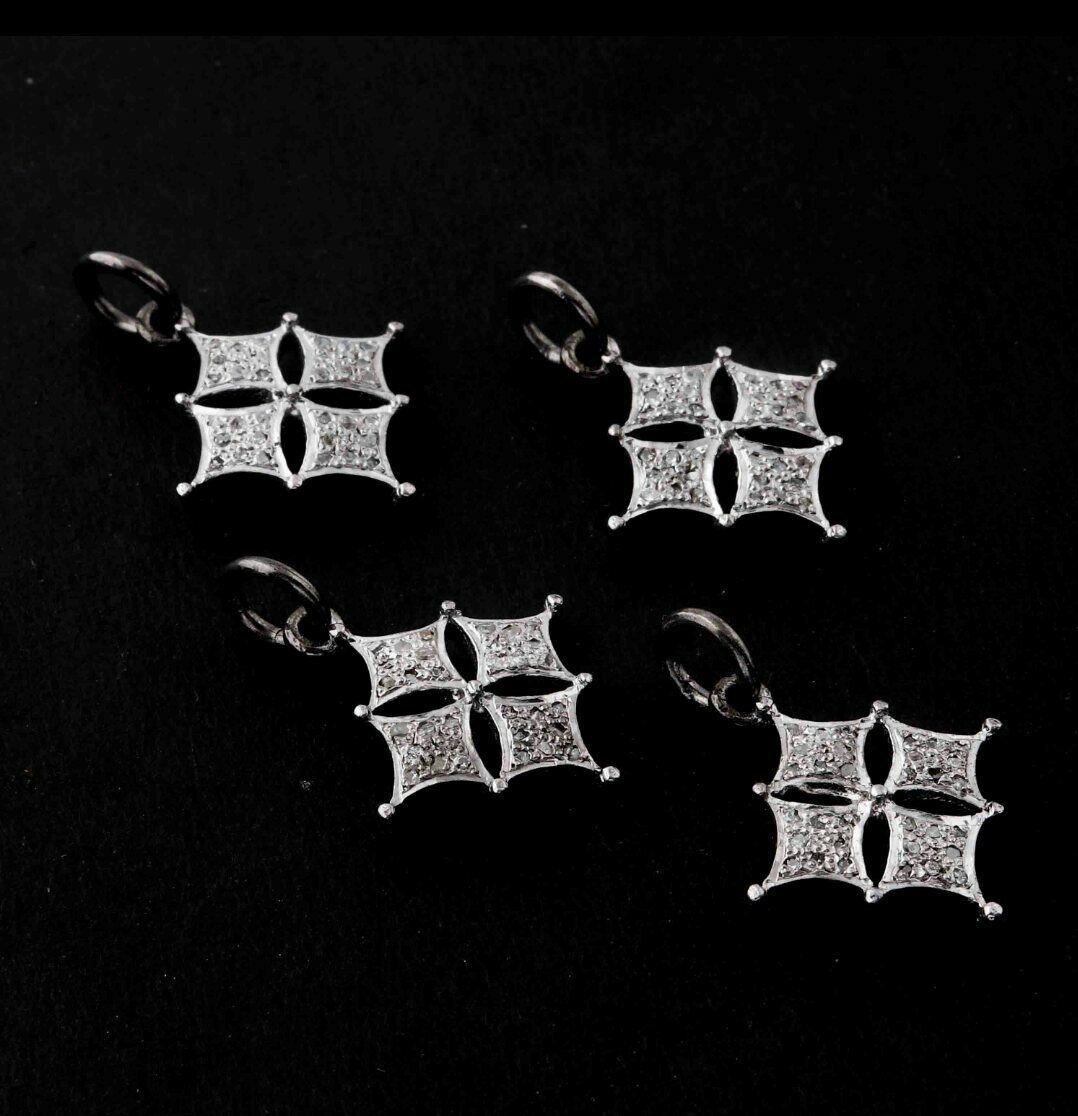 Uncut 10 Pc Set  Pave Diamond Clover Pendant Lucky Pendant 925 Silver Christmas Gifts. For Sale