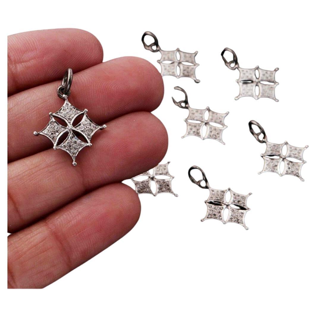 10 Pc Set  Pave Diamond Clover Pendant Lucky Pendant 925 Silver Christmas Gifts. For Sale