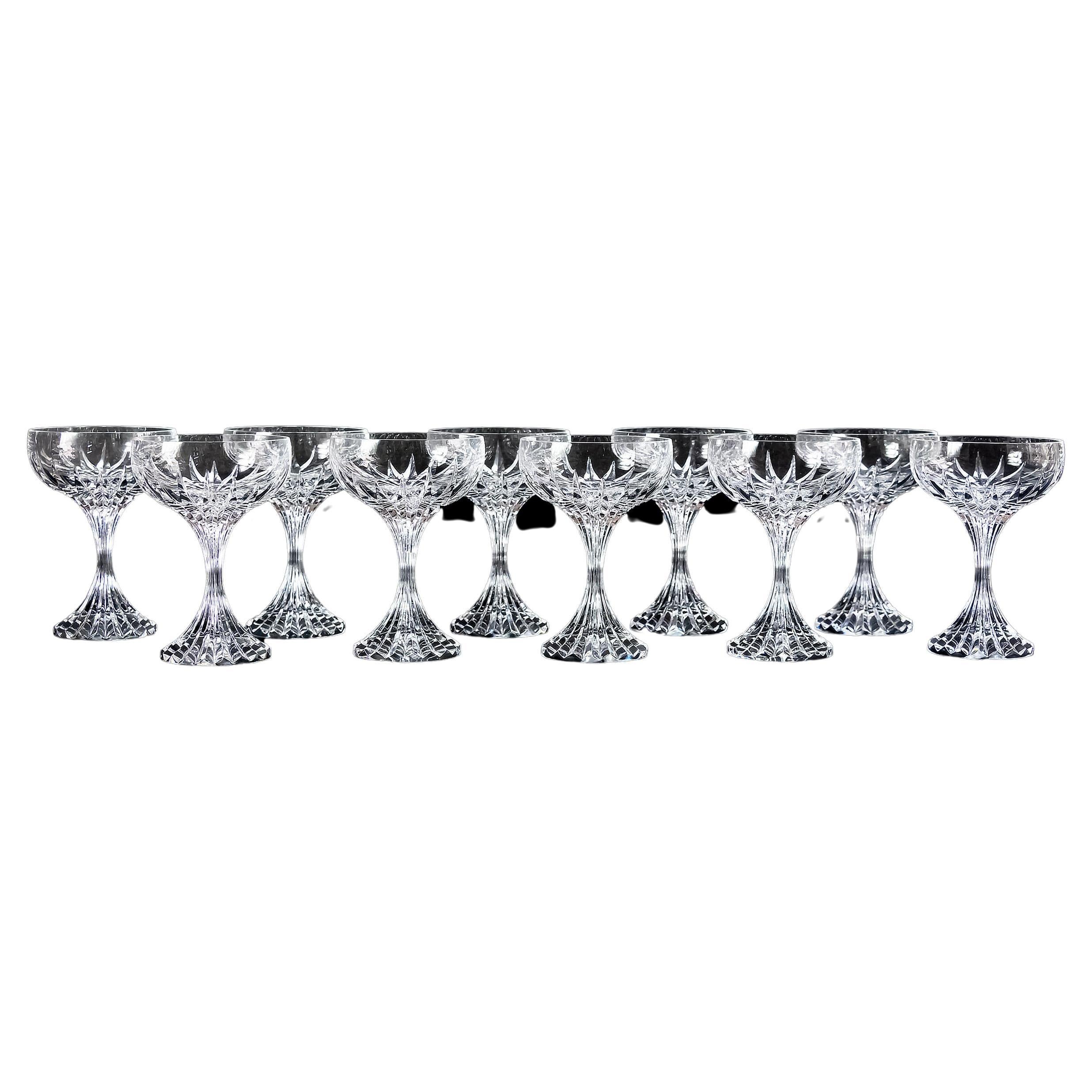 Set of 10 Baccarat crystal champagne coupes MASSENA.
Marked on the bottom.
Excellent - new condition.

