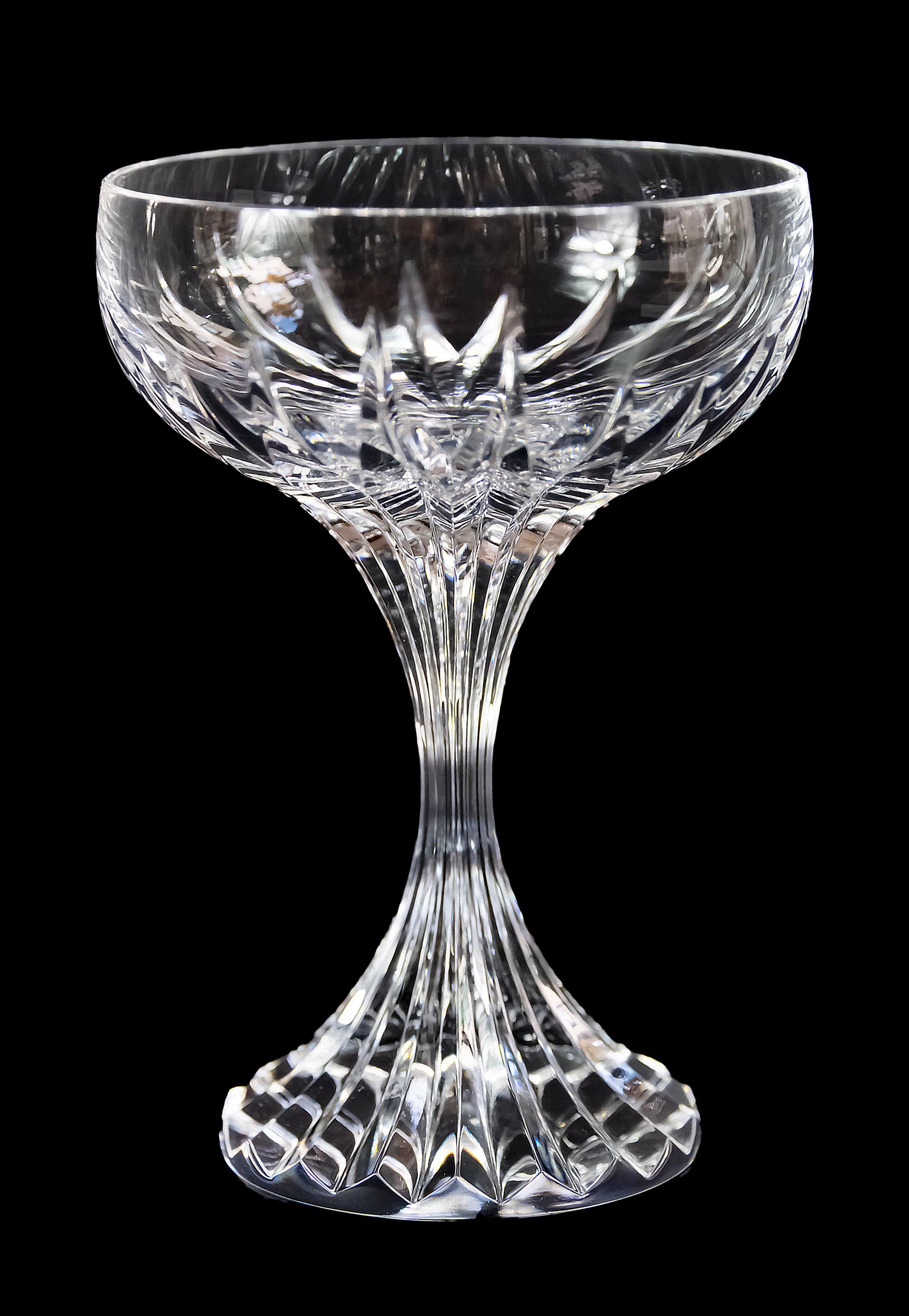 Hand-Crafted 10 Pcs. Set of Baccarat Crystal Champagne Coupes Massena