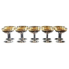 Retro 10 Pcs. Set of Saint Louis Roty Collection Gilt Crystal Champagne Coupes