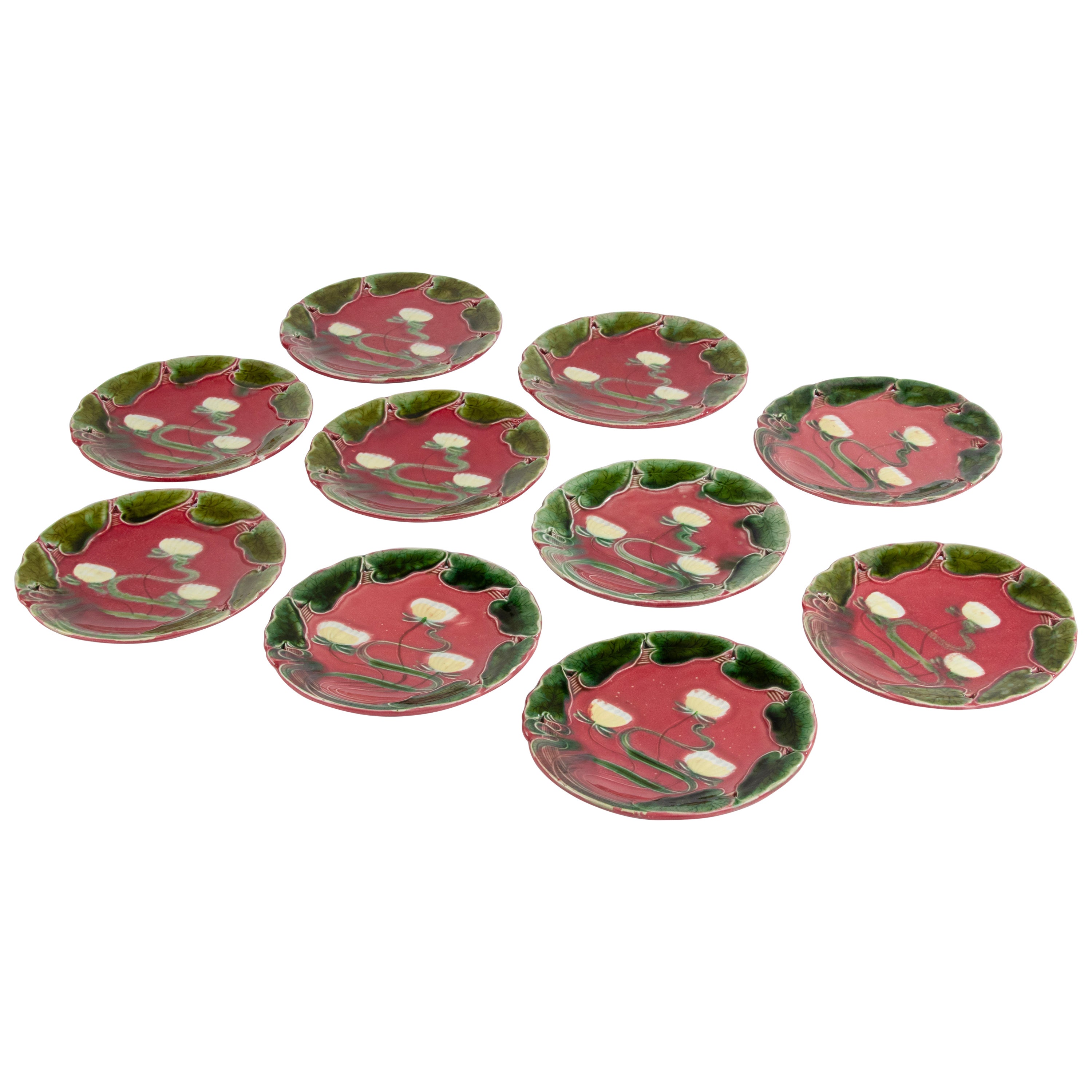 10-Piece Set Majolica Art Nouveau Plates - Water Lilly Pattern - Villeroy & Boch