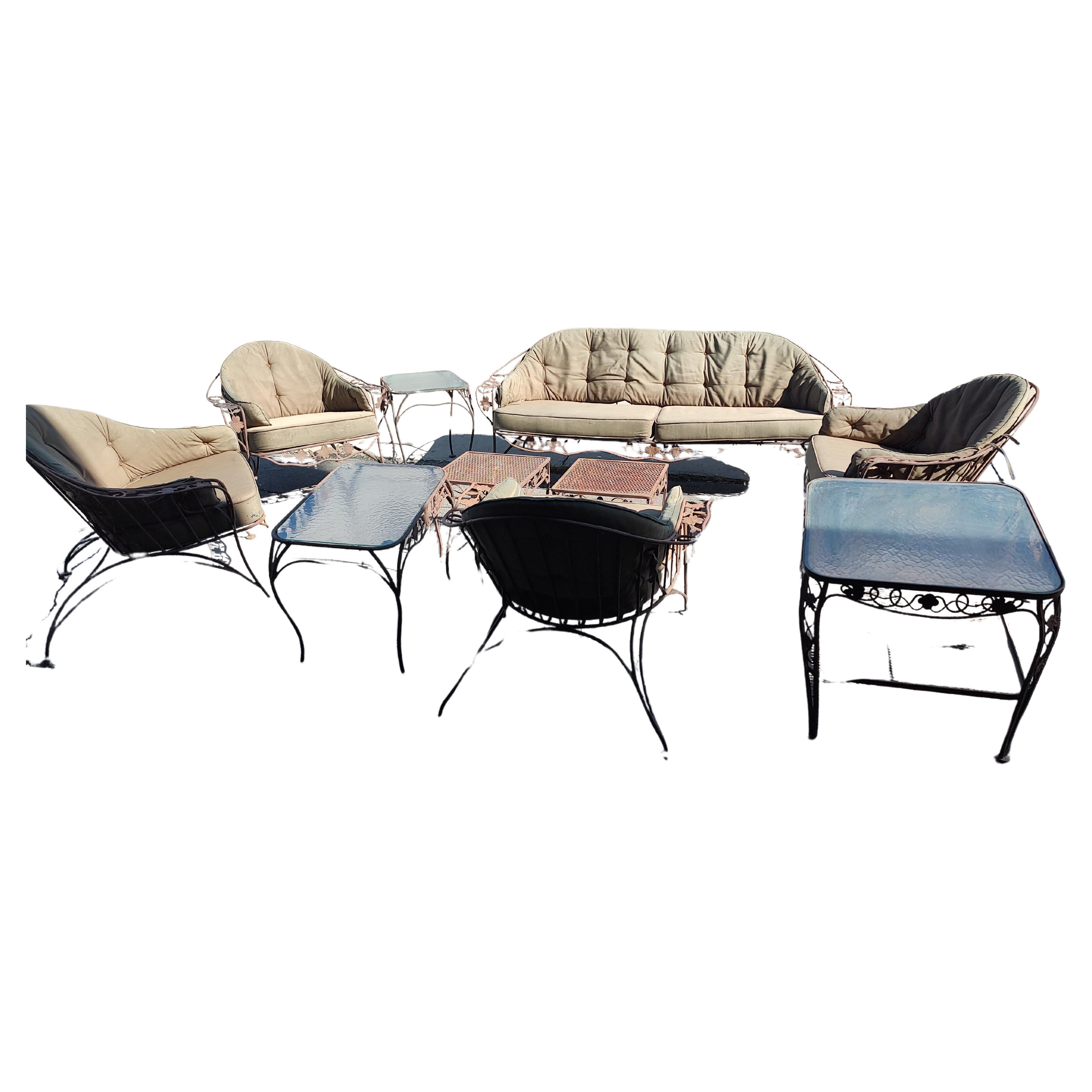 Americano Set di 10 pezzi di Woodard Patio Pool Set Chantilly Rose 4 Sedie Divano 5 Tavoli in vendita