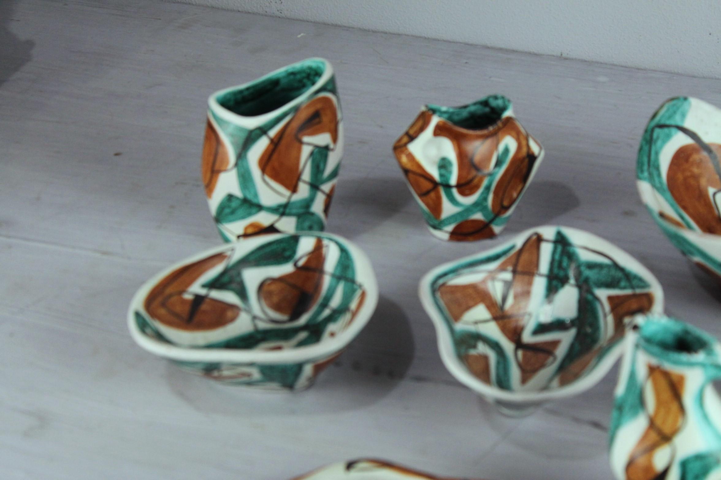 Italian 10 pieces italian valceresio signed centerpiece lot of ceramic complete set For Sale