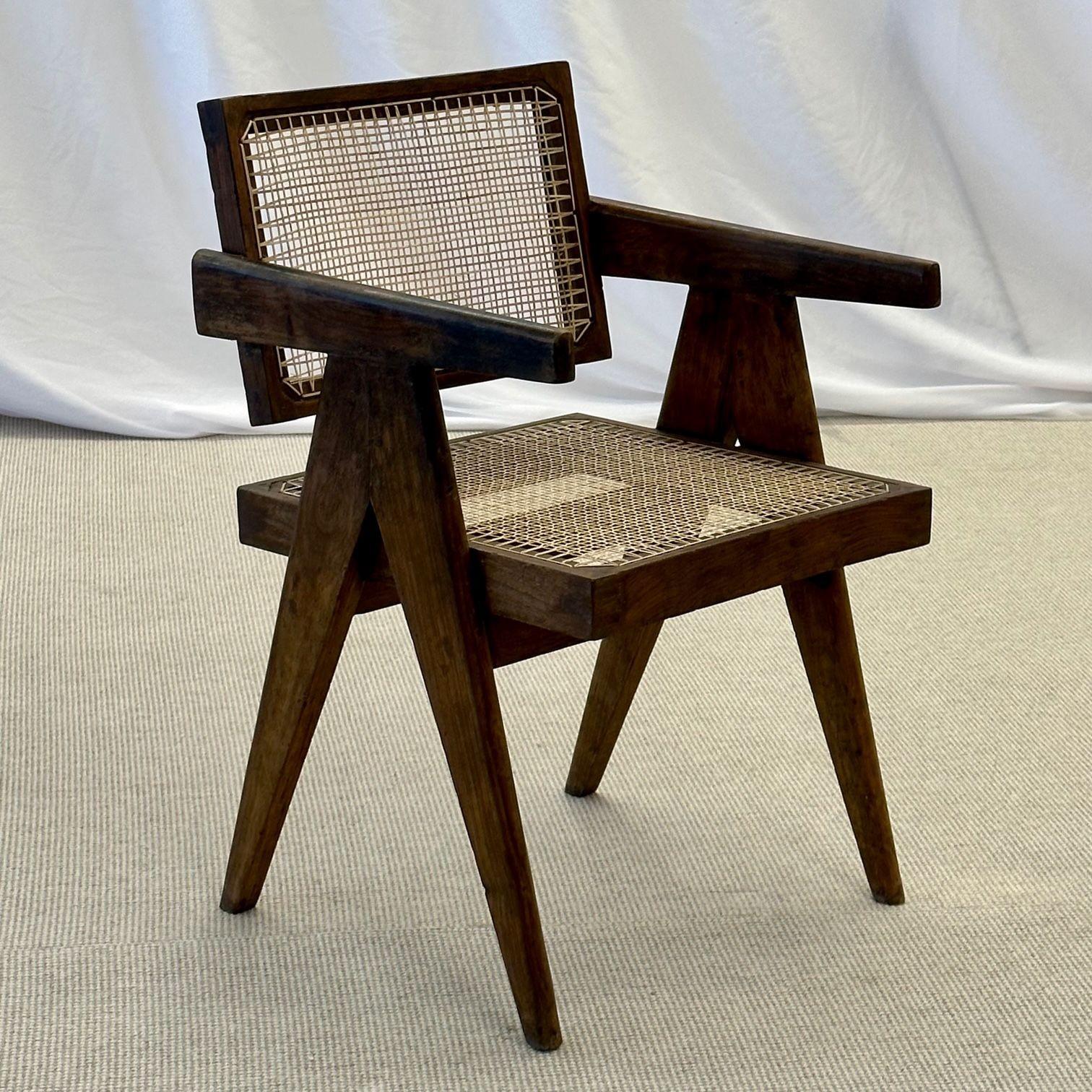  French Mid-Century, Ten Floating Back Dining Chairs, Teak, Cane 13