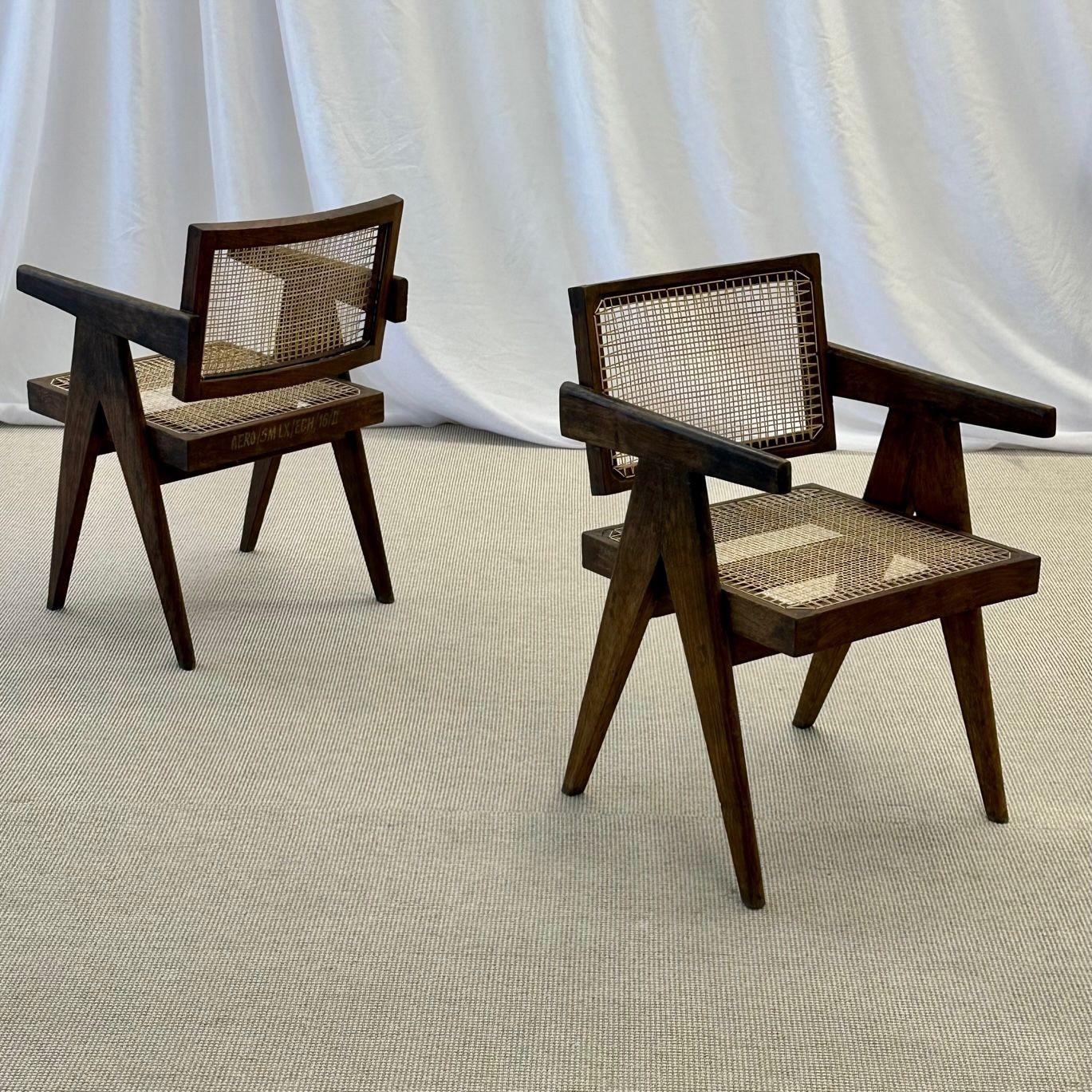  French Mid-Century, Ten Floating Back Dining Chairs, Teak, Cane 1