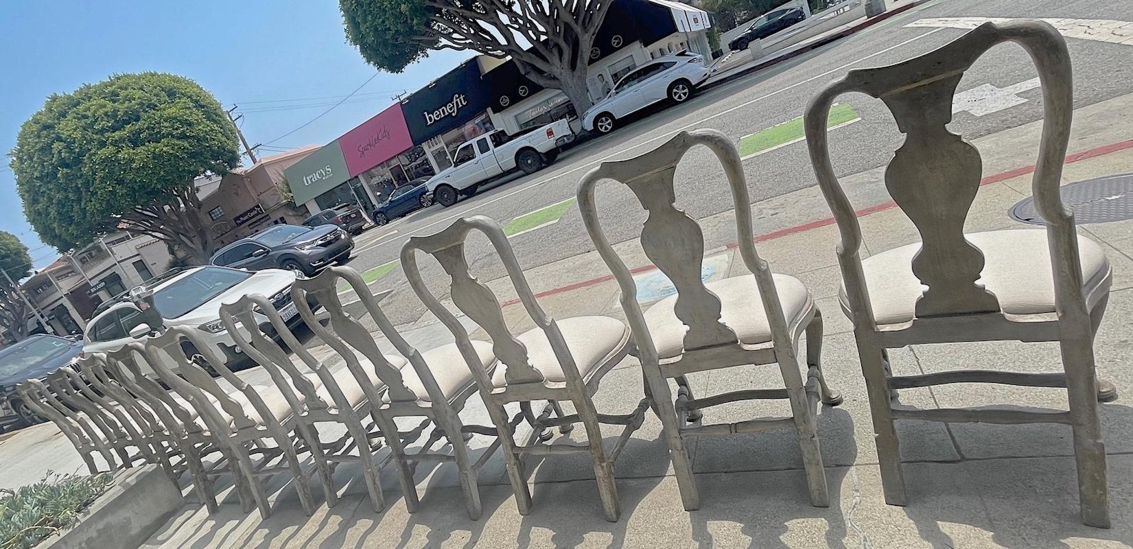Late 20th Century 10 Reproduction French Louis XVI Hand Carved Dining Chairs with Fabric Cushions