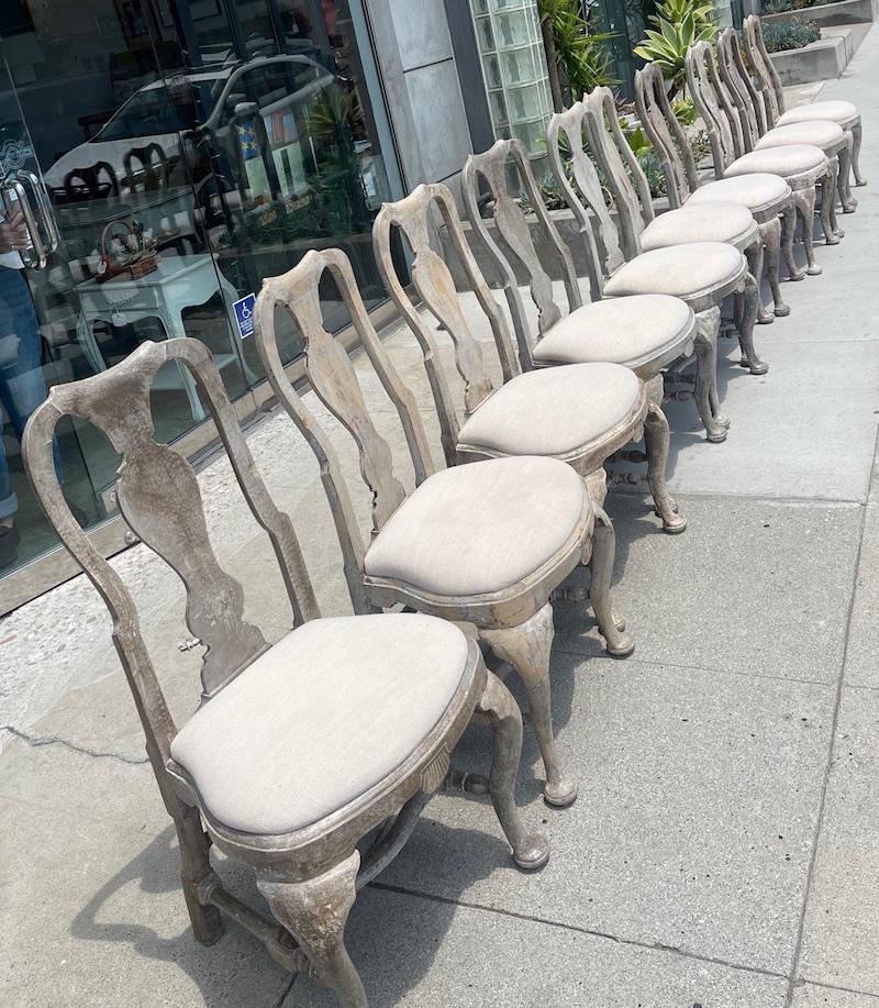 Pine 10 Reproduction French Louis XVI Hand Carved Dining Chairs with Fabric Cushions
