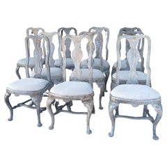 10 Reproduction French Louis XVI Hand Carved Dining Chairs with Fabric Cushions