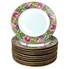 10 assiettes plates Rosenthal Bavaria rose à fleurs avec bord décoratif en or