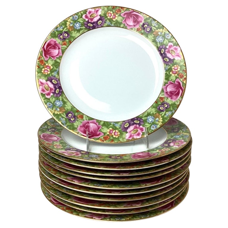 10 Rosenthal Bavaria Pink Rose Floral with Gold Decorative Edge