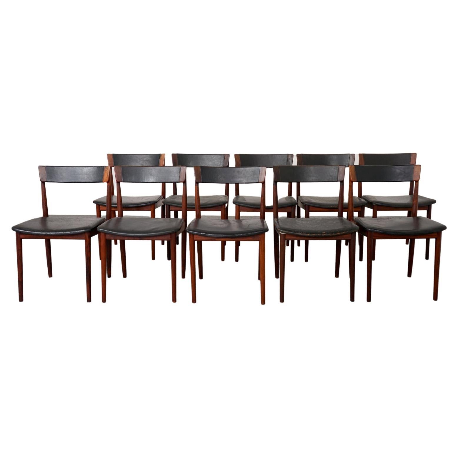 10 Rosewood & Leather Danish Modern Dining Chairs by Henry Rosengren-Hansen