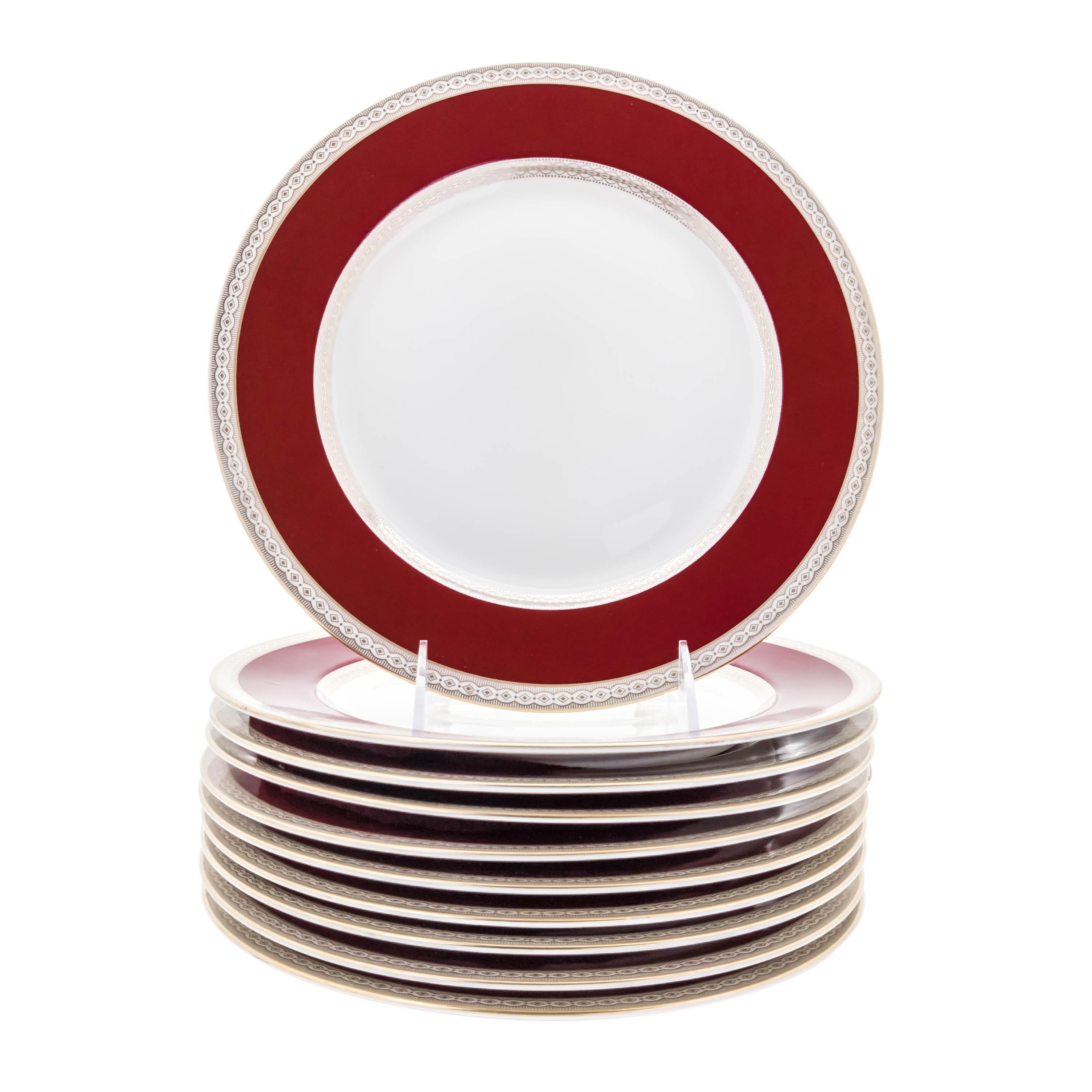 10 Platos de Cena Royal Bavaria de Rubí y Oro, Antiguos, circa 1920 Alemán en venta