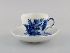 10 Royal Copenhagen Blue Flower Curved Coffee Cups with Saucers, 1960s