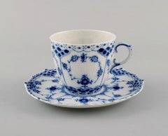 10 Royal Copenhagen Blue Fluted Full Lace coffee cups with saucers.