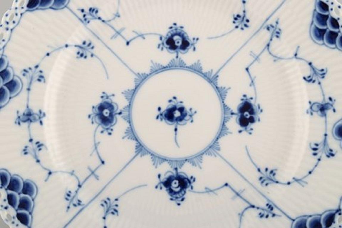 Danish 10 Royal Copenhagen Blue Fluted Full Lace Plates in Openwork Porcelain
