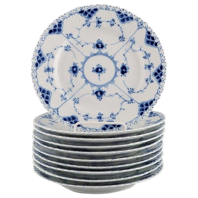 10 Royal Copenhagen Blue Fluted Full Lace Plates in Openwork Porcelain