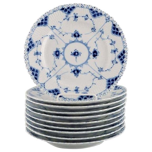 10 Royal Copenhagen Blue Fluted Full Lace Plates in Openwork Porcelain ...