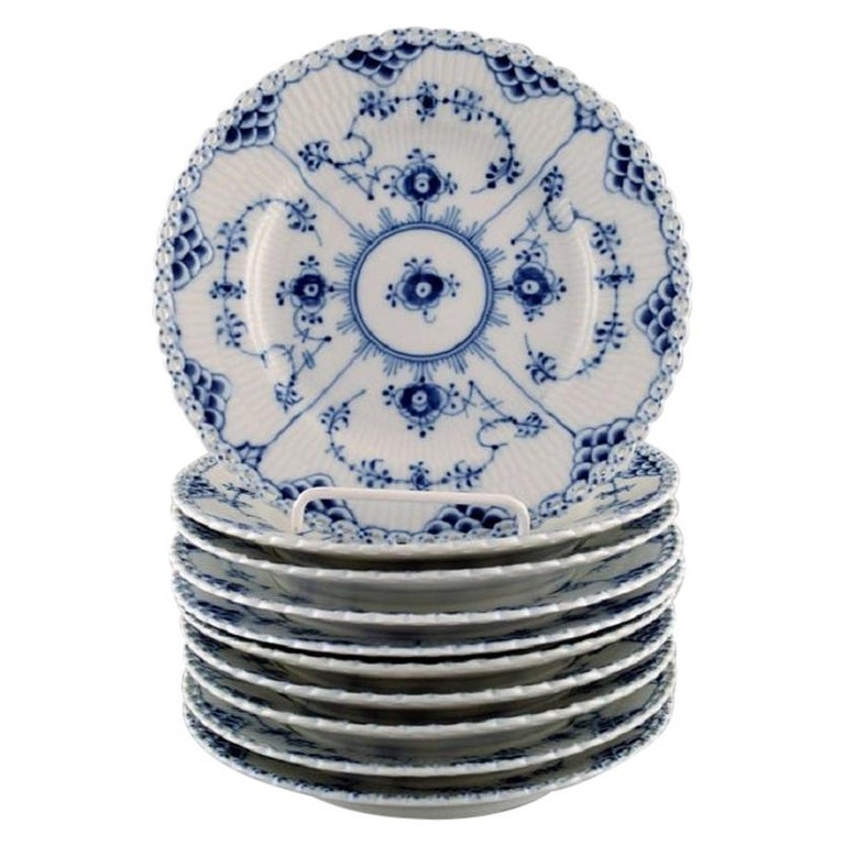 10 Royal Copenhagen Blue Fluted Full Lace Plates in Porcelain at 1stDibs