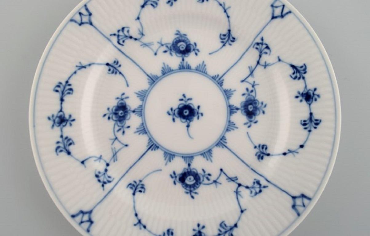 Danish 10 Royal Copenhagen Blue Fluted Plain Cake Plates in Hand-Painted Porcelain