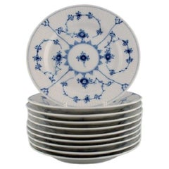 10 Royal Copenhagen Blue Fluted Plain Cake Plates in Hand-Painted Porcelain