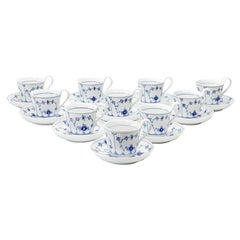  10 Royal Copenhagen Denmark Porcelain Cups & Saucers Blue Fluted #093 / #094