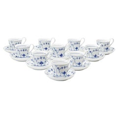 10 Royal Copenhagen Denmark Porcelain Cups & Saucers Blue Fluted #093 / #094