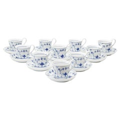 Vintage  10 Royal Copenhagen Denmark Porcelain Cups & Saucers Blue Fluted #093 / #094