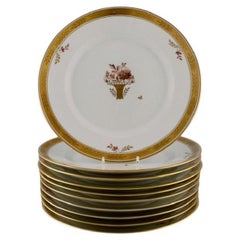 10 Royal Copenhagen Golden Basket Dinner Plates in Hand-Painted Porcelain