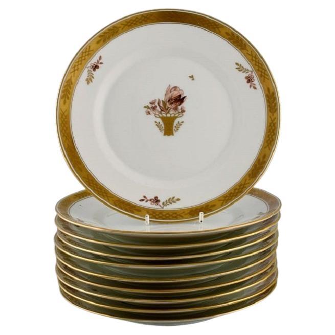 10 Royal Copenhagen Golden Basket Lunch Plates in Hand-Painted Porcelain