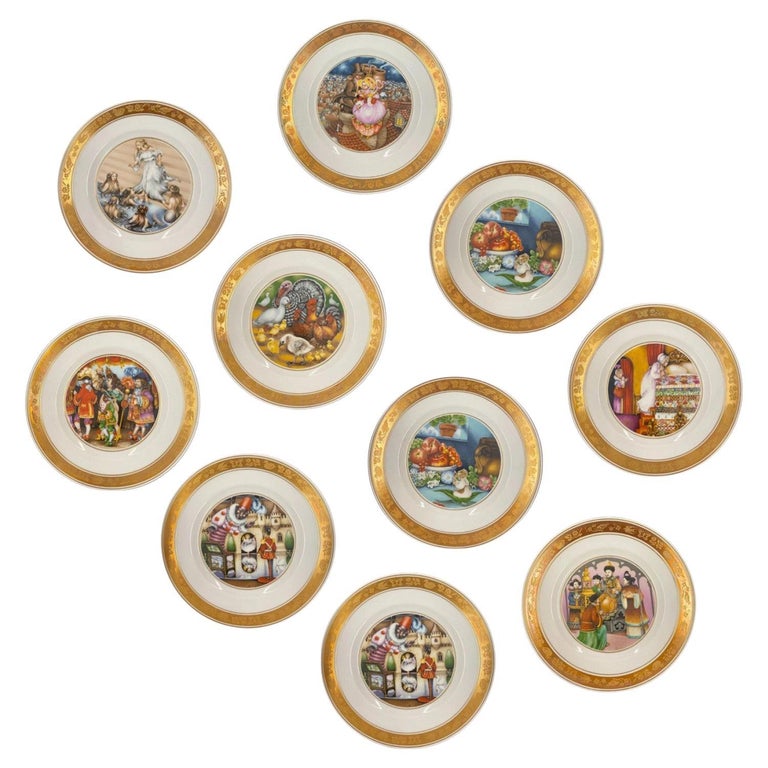 10 Royal Copenhagen Hans Christian Andersen Fairy Tale Plates, 1975 For