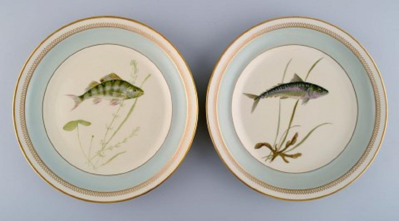 Mid-20th Century 10 Royal Copenhagen Porcelain Fish Plates with Hand-Painted Fish Motifs, 1960