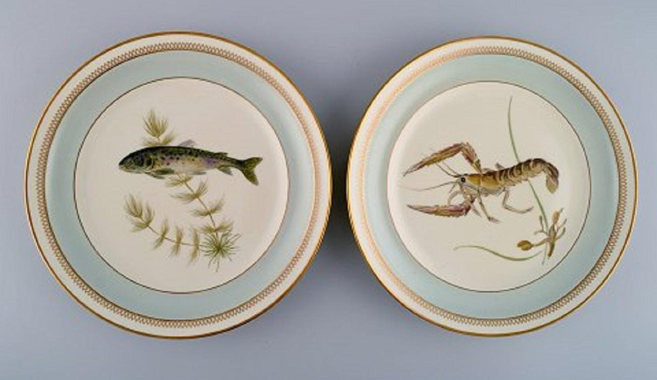 10 Royal Copenhagen Porcelain Fish Plates with Hand-Painted Fish Motifs, 1960 1