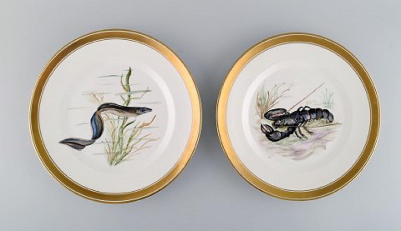 Danish 10 Royal Copenhagen Porcelain Fish Plates with Hand-Painted Fish Motifs For Sale