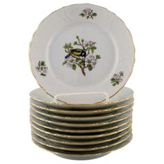10 Royal Copenhagen "Spring" Plates in Porcelain with Motifs of Birds, 1980s