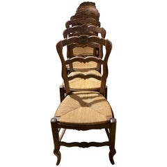 10 Rush Seated Oak Dining Chairs