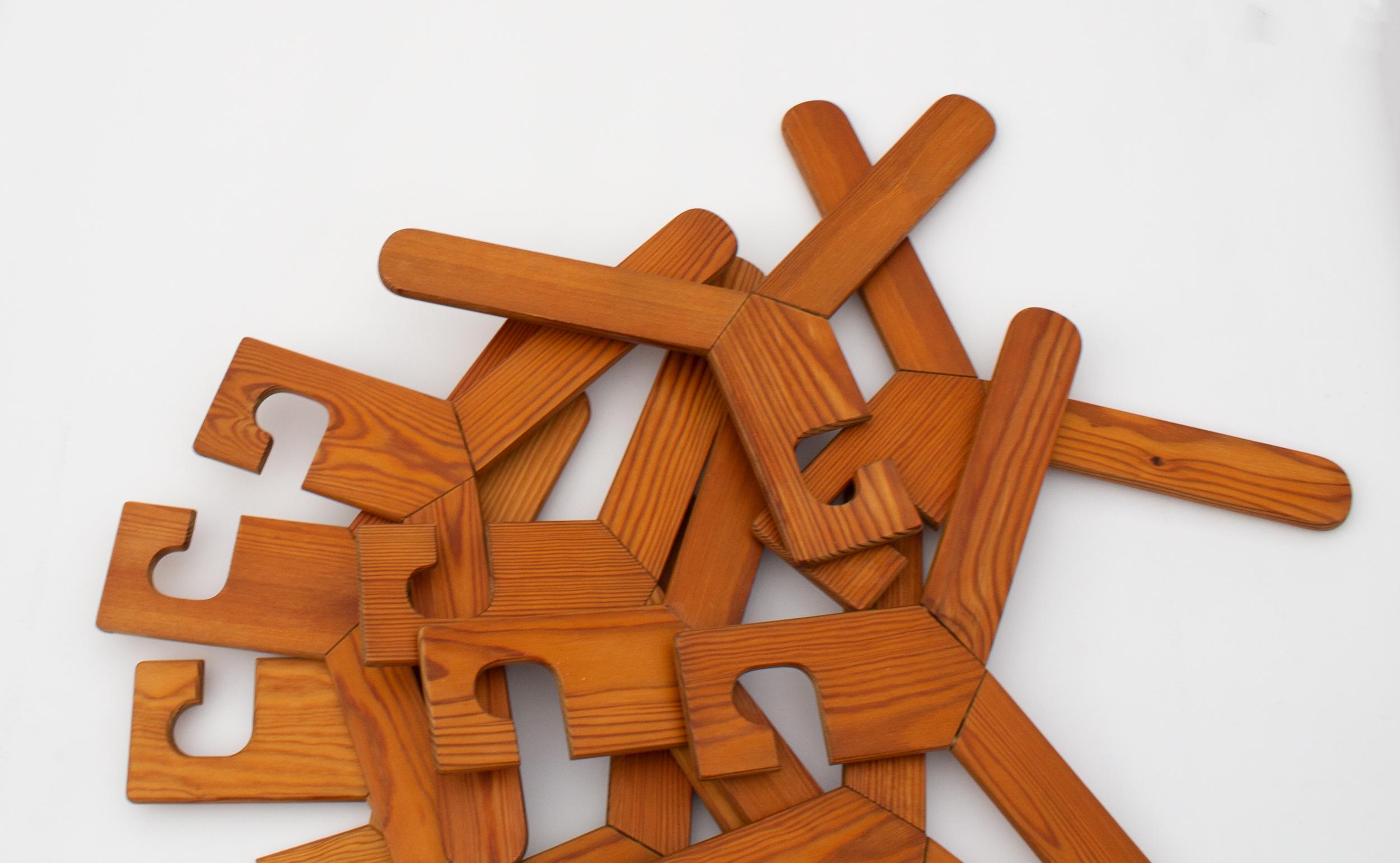 Late 20th Century 10 Scandinavian Modern Hangers in Wood from Sweden, Made Out of Fir For Sale