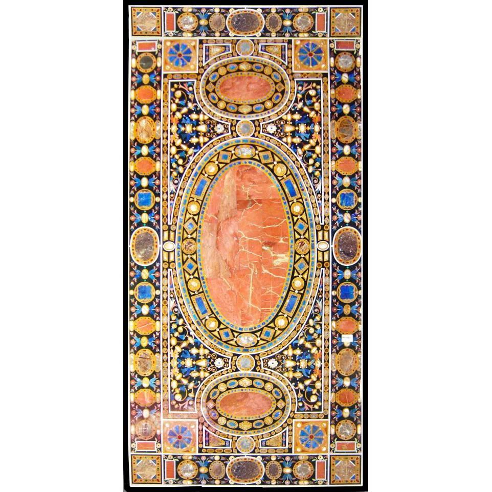 Ten-Seat Dining Table in Italian Pietre Dure Inlay Mosaic For Sale