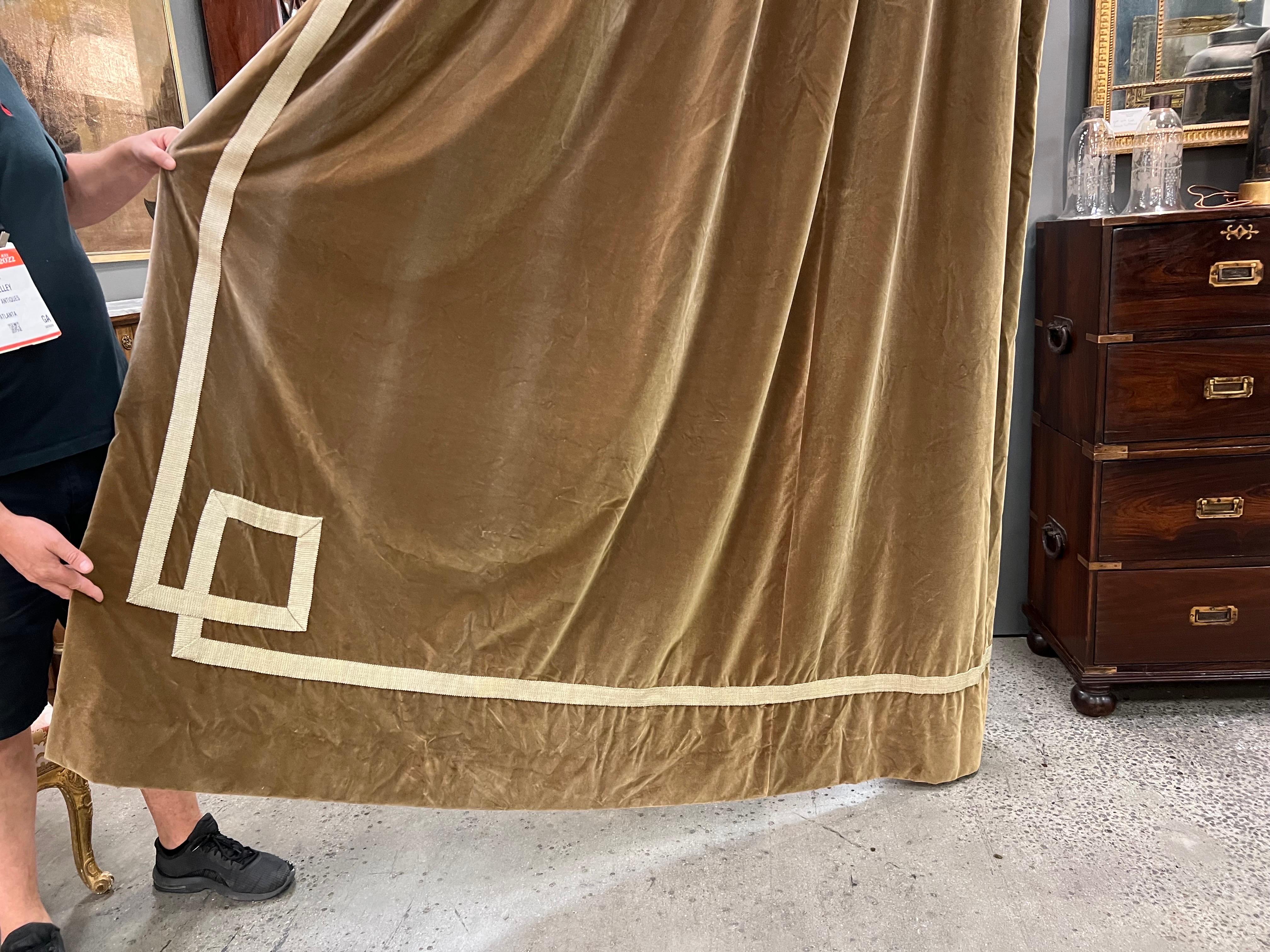 10’ Silk Velvet Drapes/Curtains with Greek Key and Backing '2 Pair Available' In Good Condition For Sale In Charleston, SC