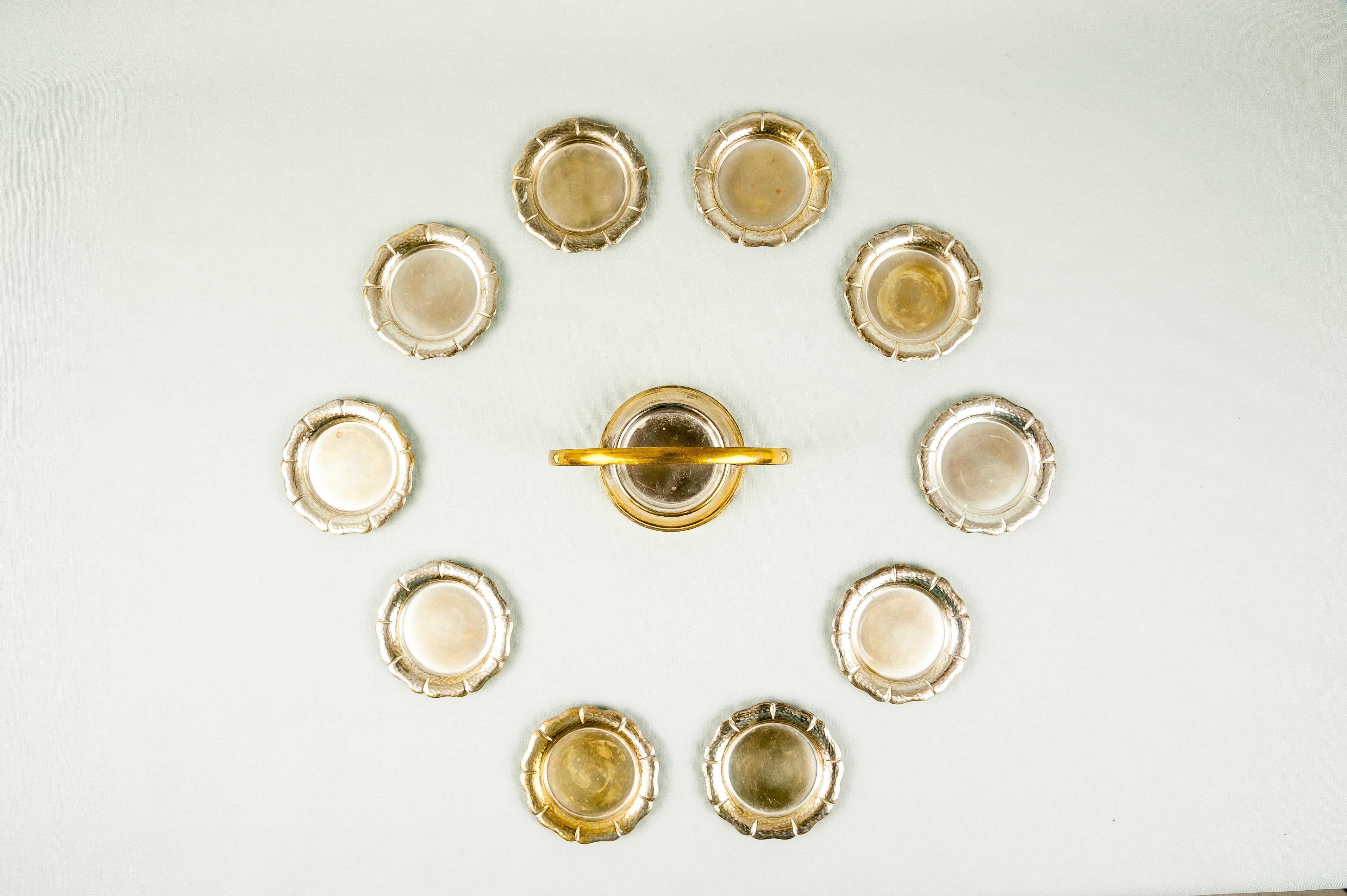 10 Silvered Coasters with Holder Art Deco, 1920s 1
